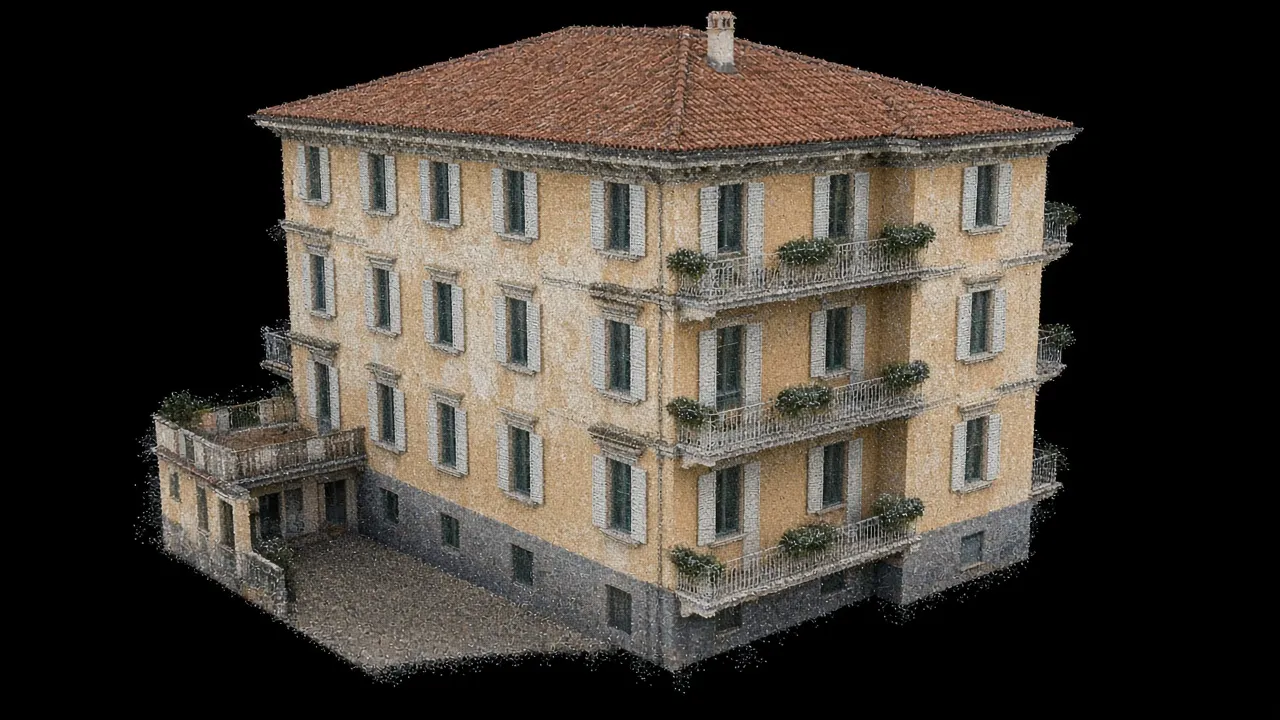 Nuvola di punti 3D da laser SLAM — facciata edificio as-built