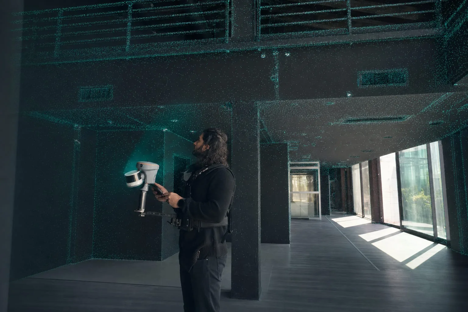 Team in attività di rilievo laser SLAM con nuvola di punti — rilievo laser scanner SLAM, Franciacorta, provincia di Brescia, Cazzago San Martino (BS), Lombardia e Nord Italia — Studio Pagnoni